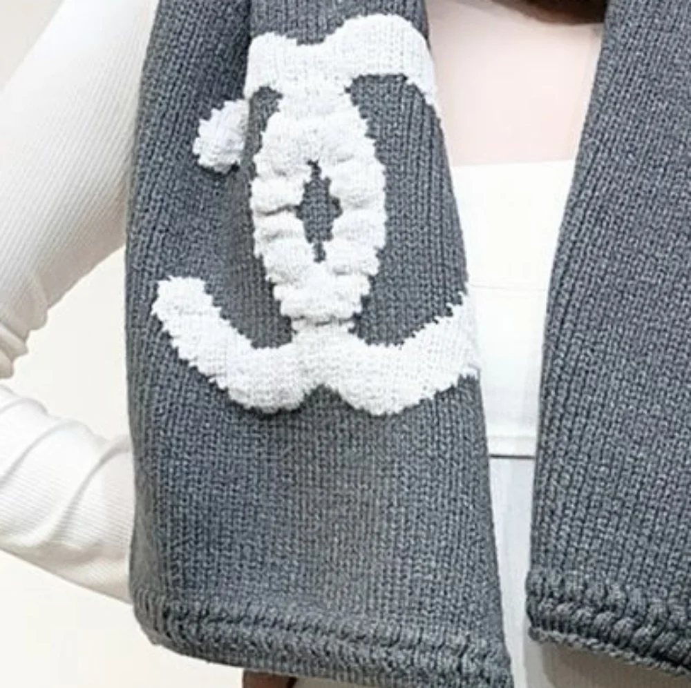 CHANEL Black Scarf with Gray CC Logo